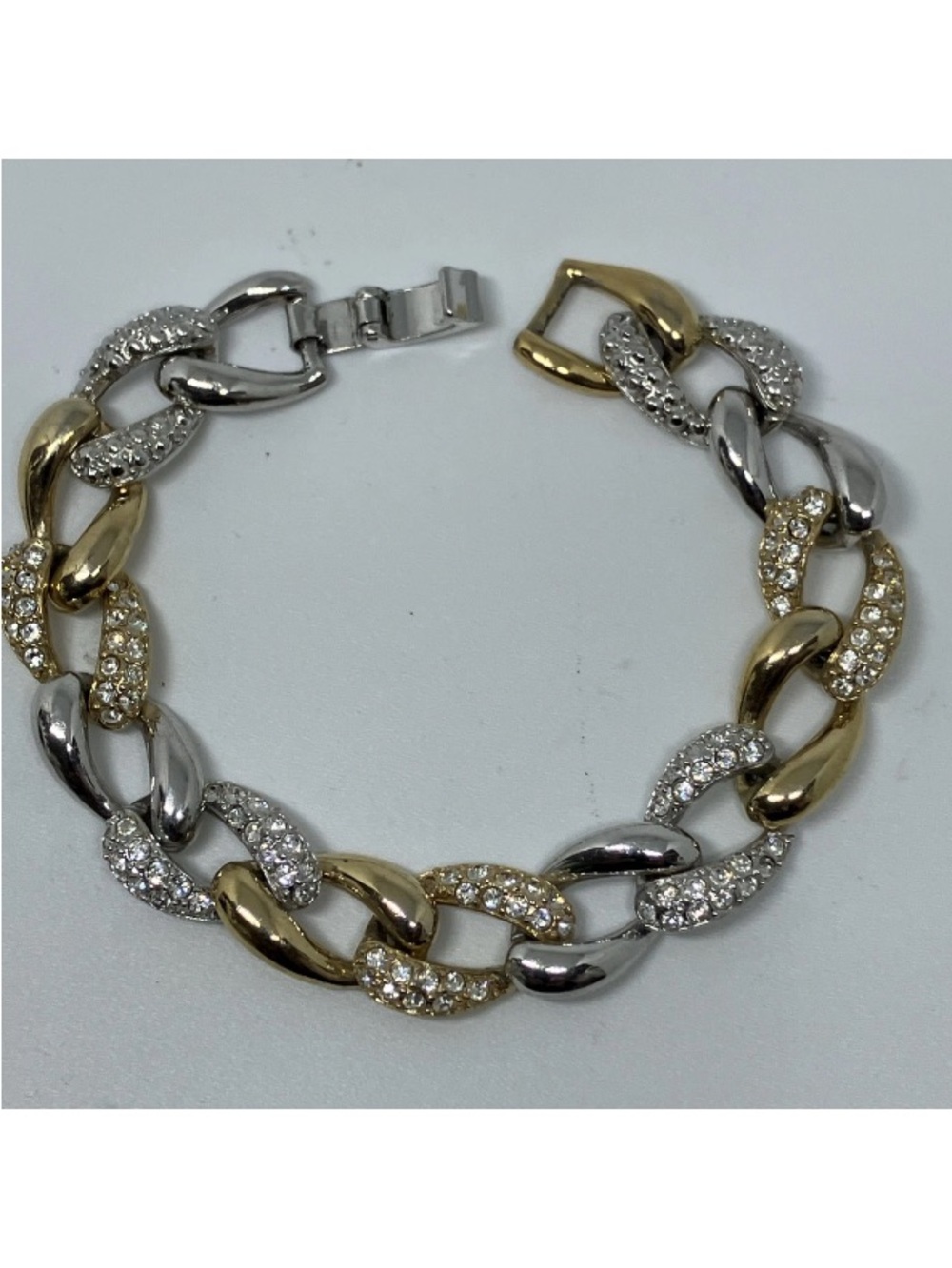 Oliver Weber Collection Pave Curve Link Gold-Plated Two-Tone Women’s Bracelet 7" - Picture 12 of 16